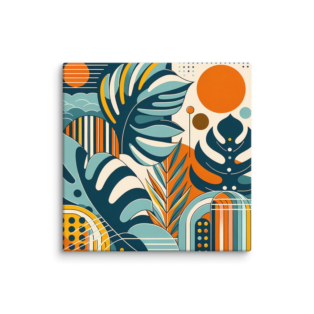 Abstract Botanical Leaves with Orange Sun