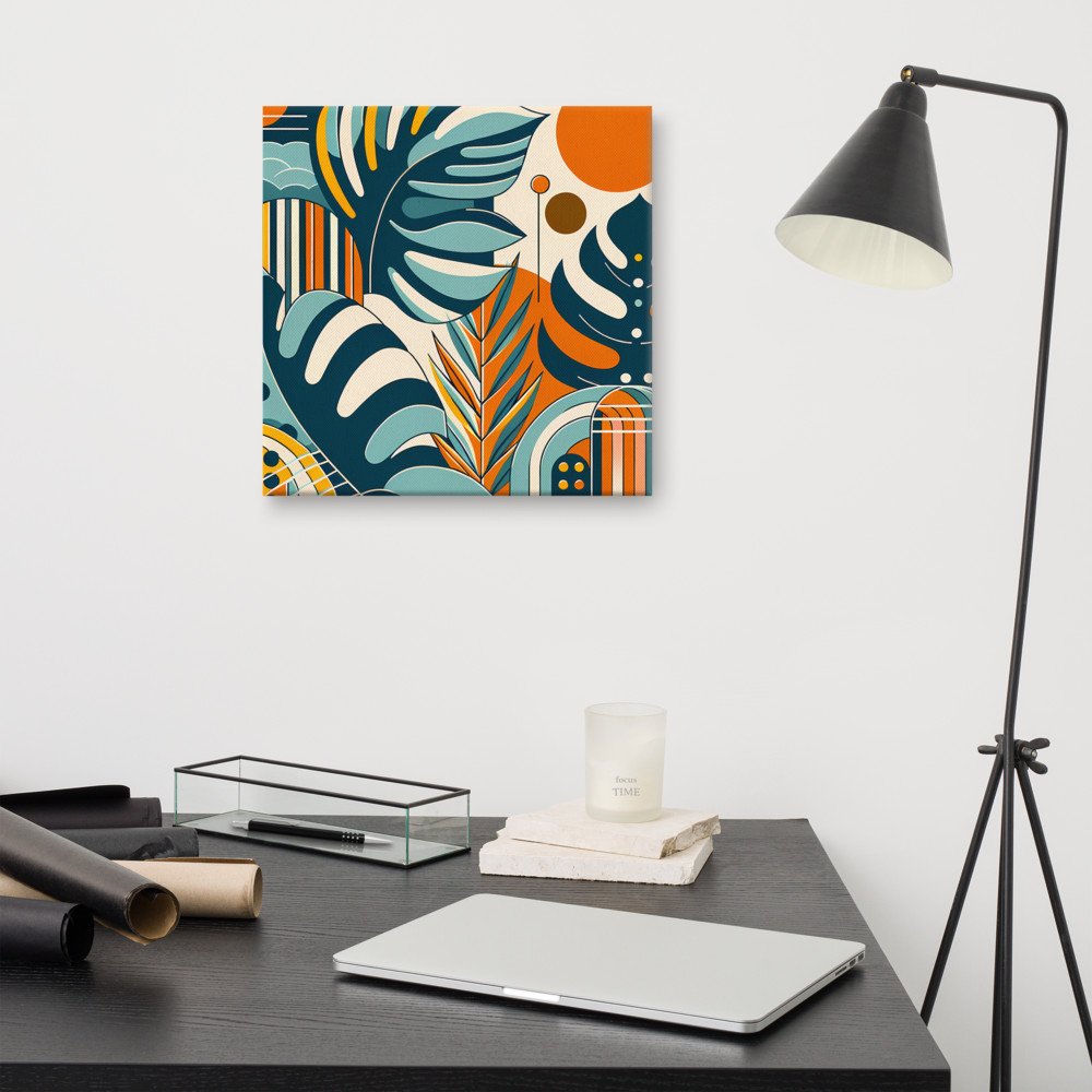 Abstract Botanical Leaves with Orange Sun