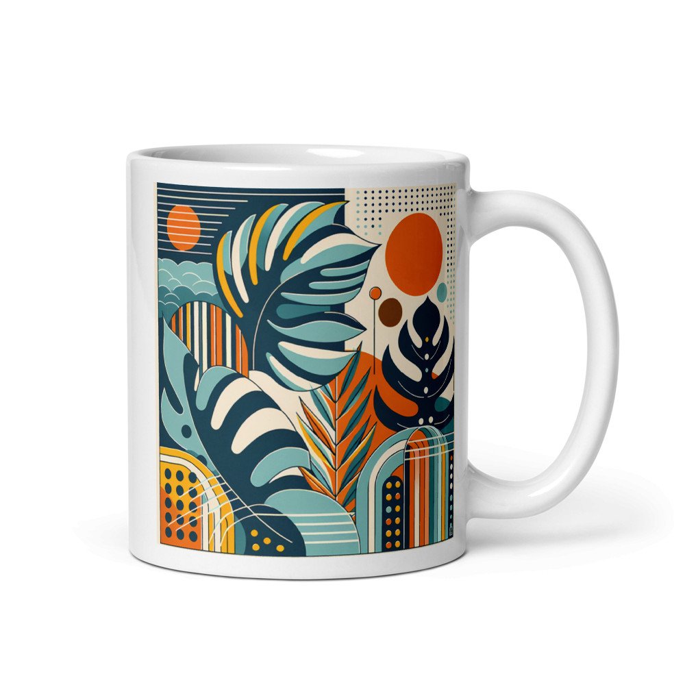 Abstract Botanical Leaves with Orange Sun