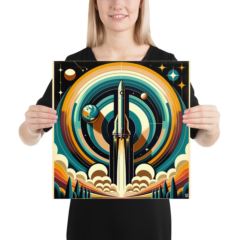 Retro Rocket Launch Geometric Space Illustration