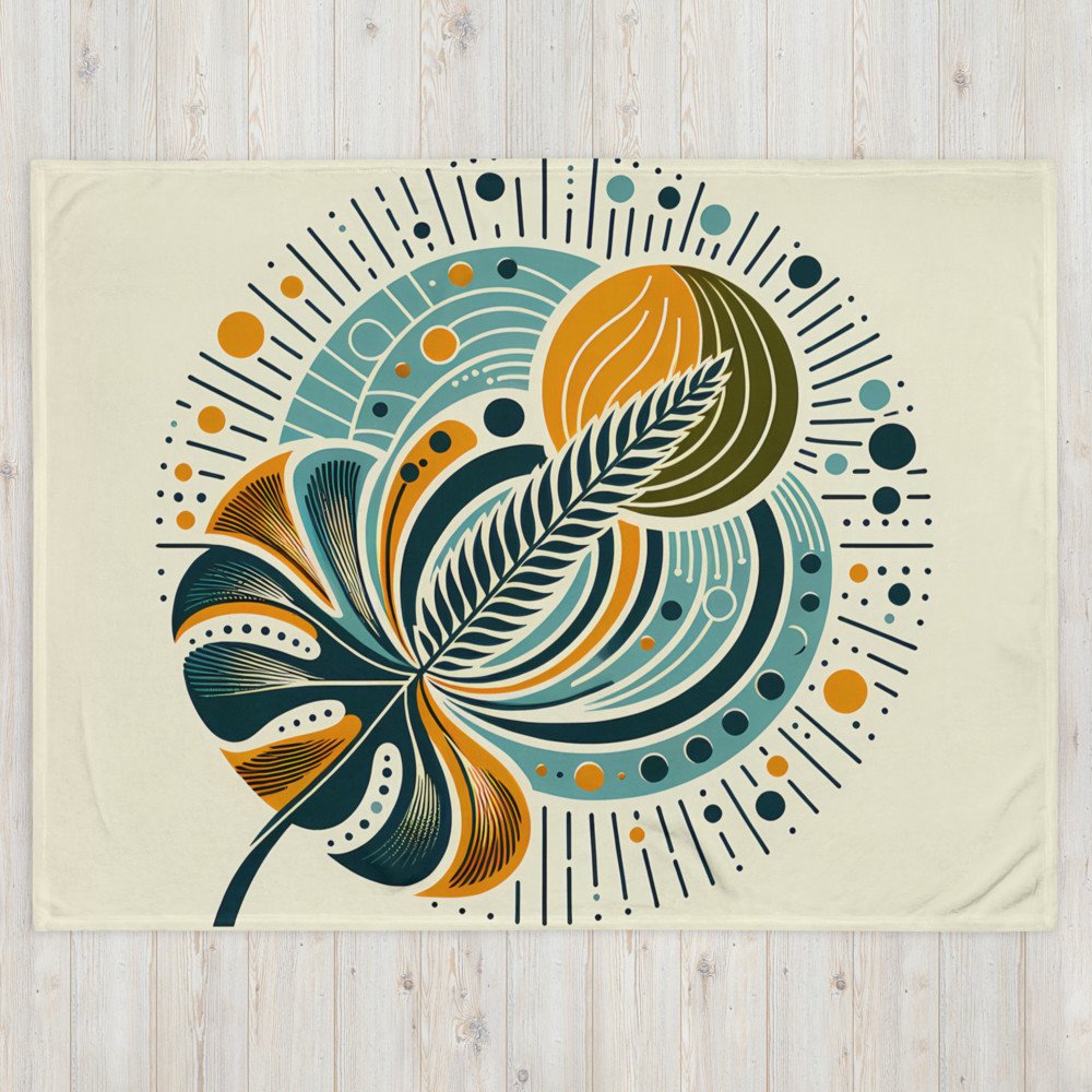 Abstract Botanical Leaf and Sunburst Design