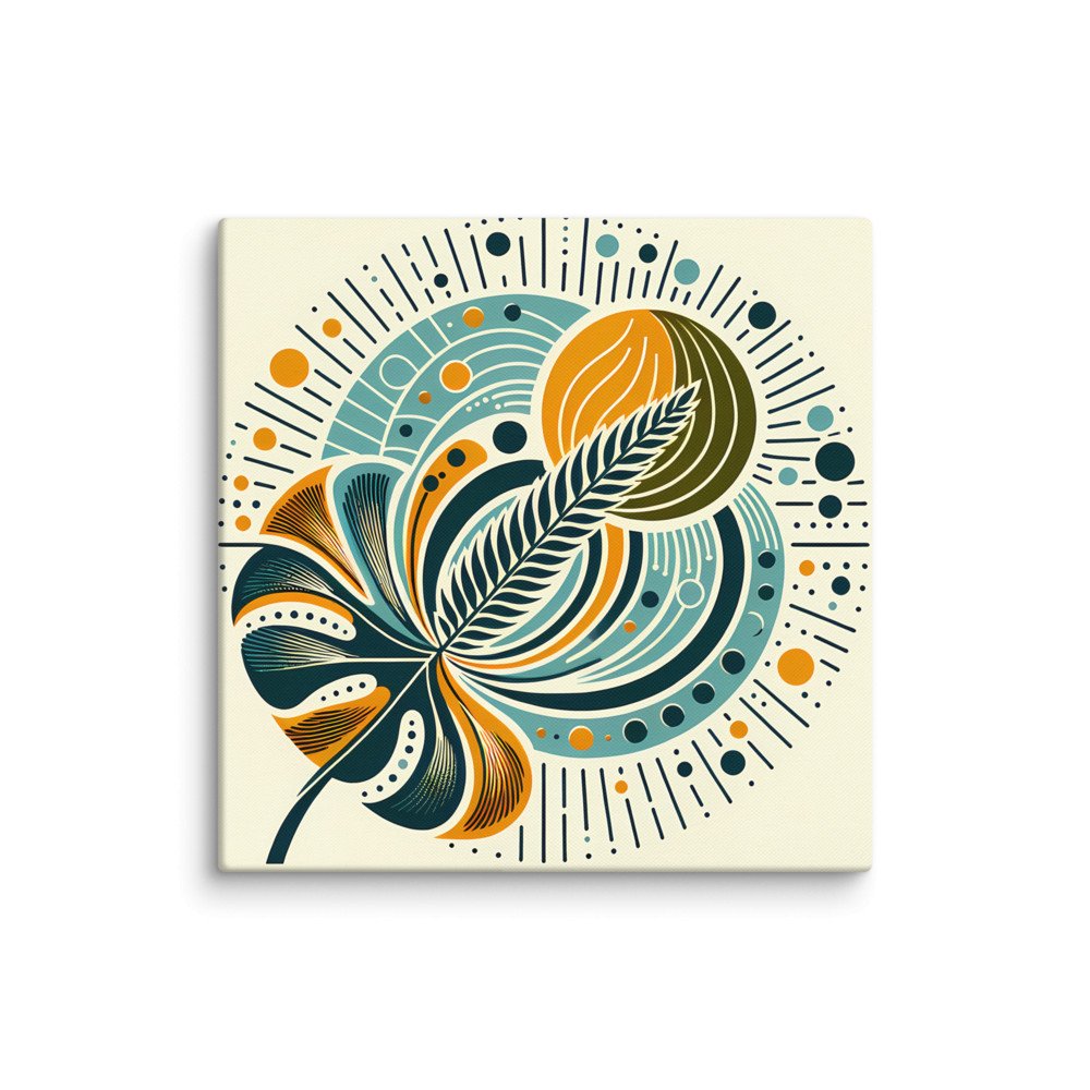 Abstract Botanical Leaf and Sunburst Design