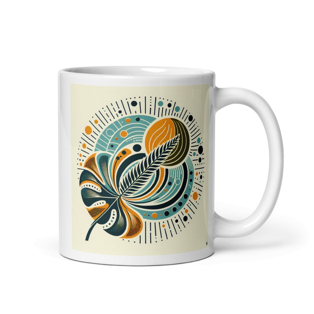 Abstract Botanical Leaf and Sunburst Design