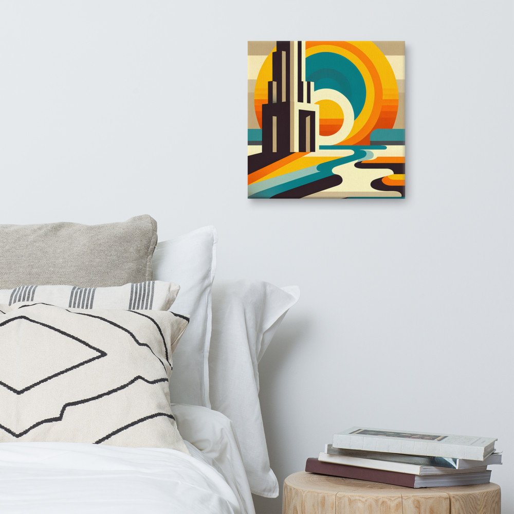 Retro Geometric Sunset Letterform — Canvas Print