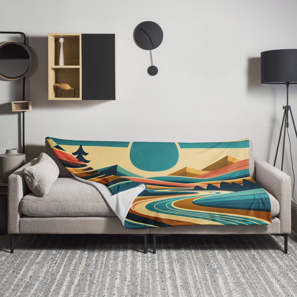 Geometric Mountain River Landscape