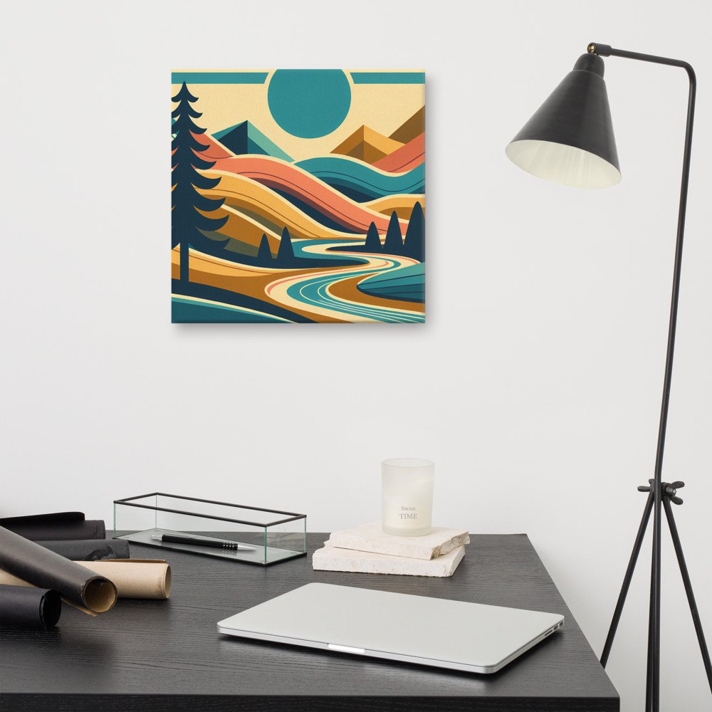 Geometric Mountain River Landscape