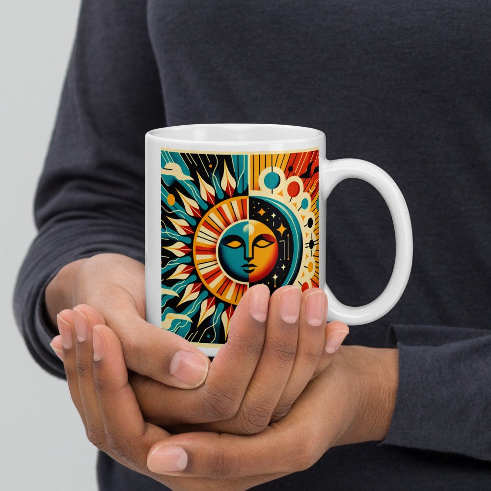 Celestial Sun Moon Face Geometry — Mug