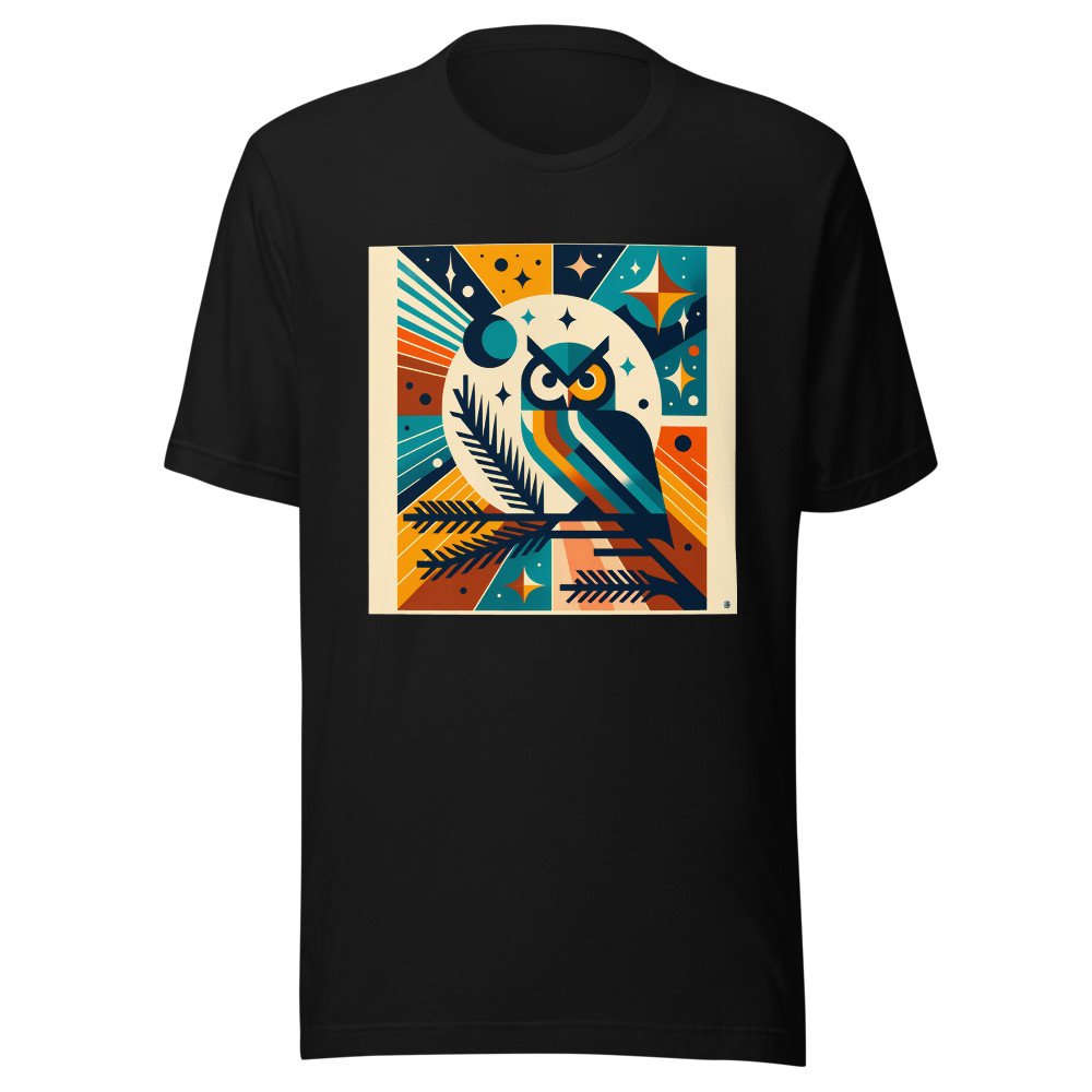 Geometric Owl Under Moon and Stars