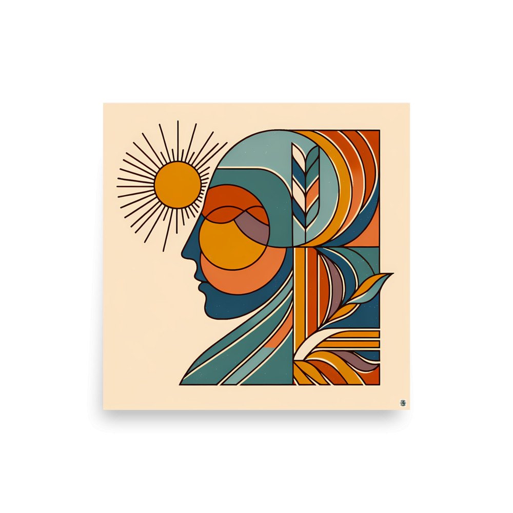 Abstract Sun Face Line Illustration