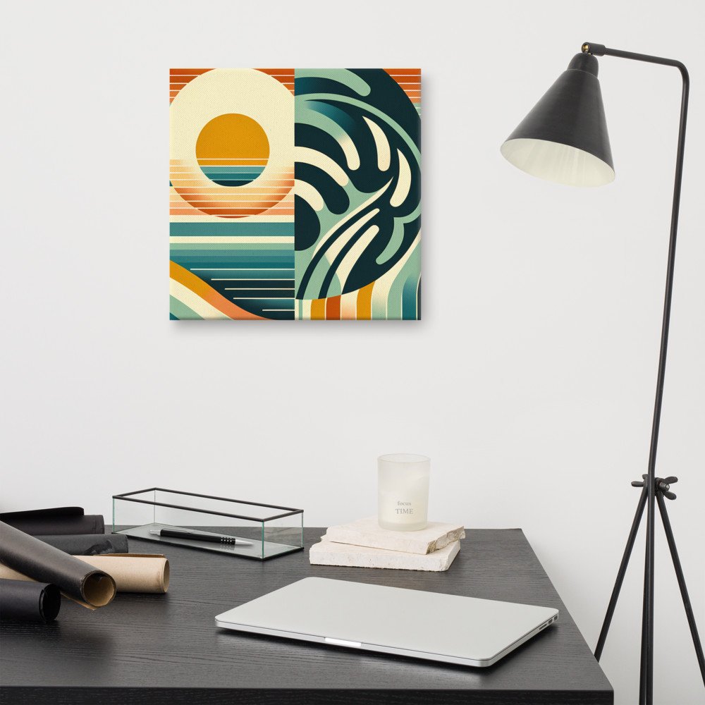 Geometric Sun and Monstera Abstract