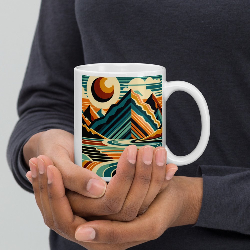 Retro Mountain River Landscape