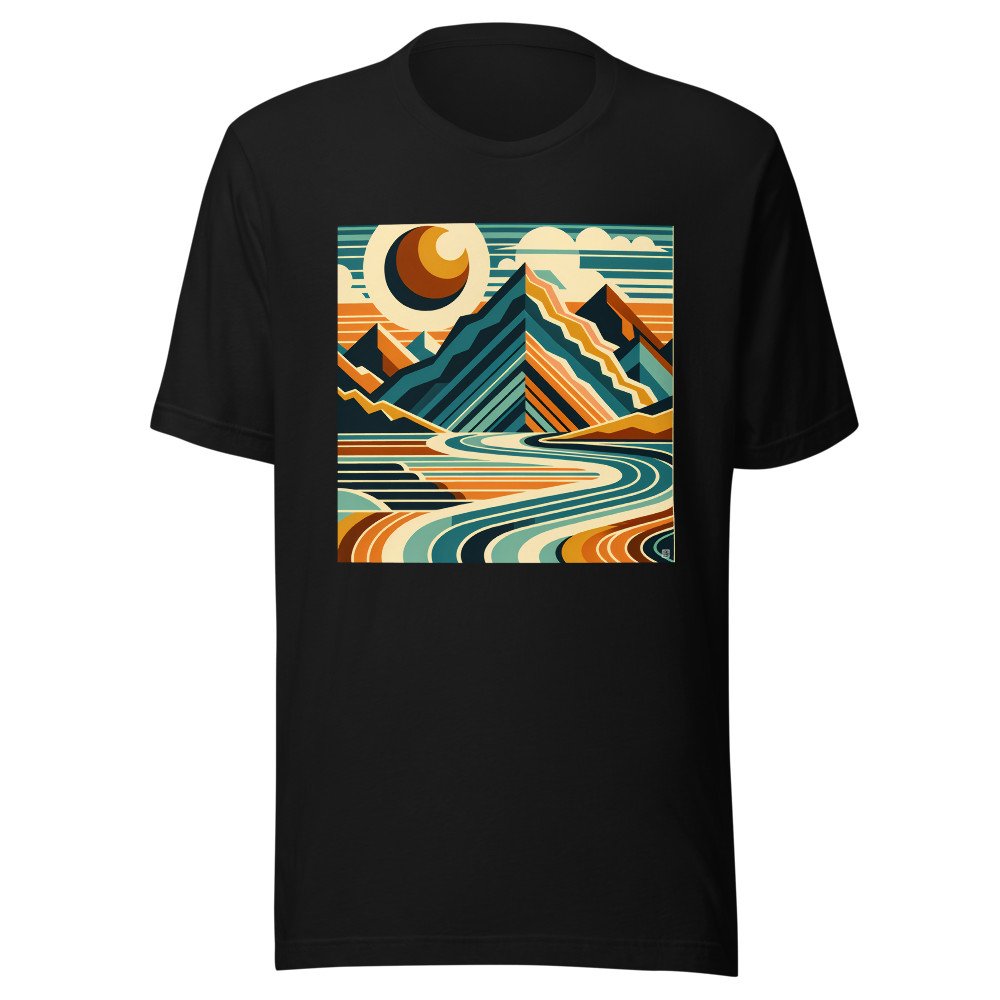 Retro Mountain River Landscape