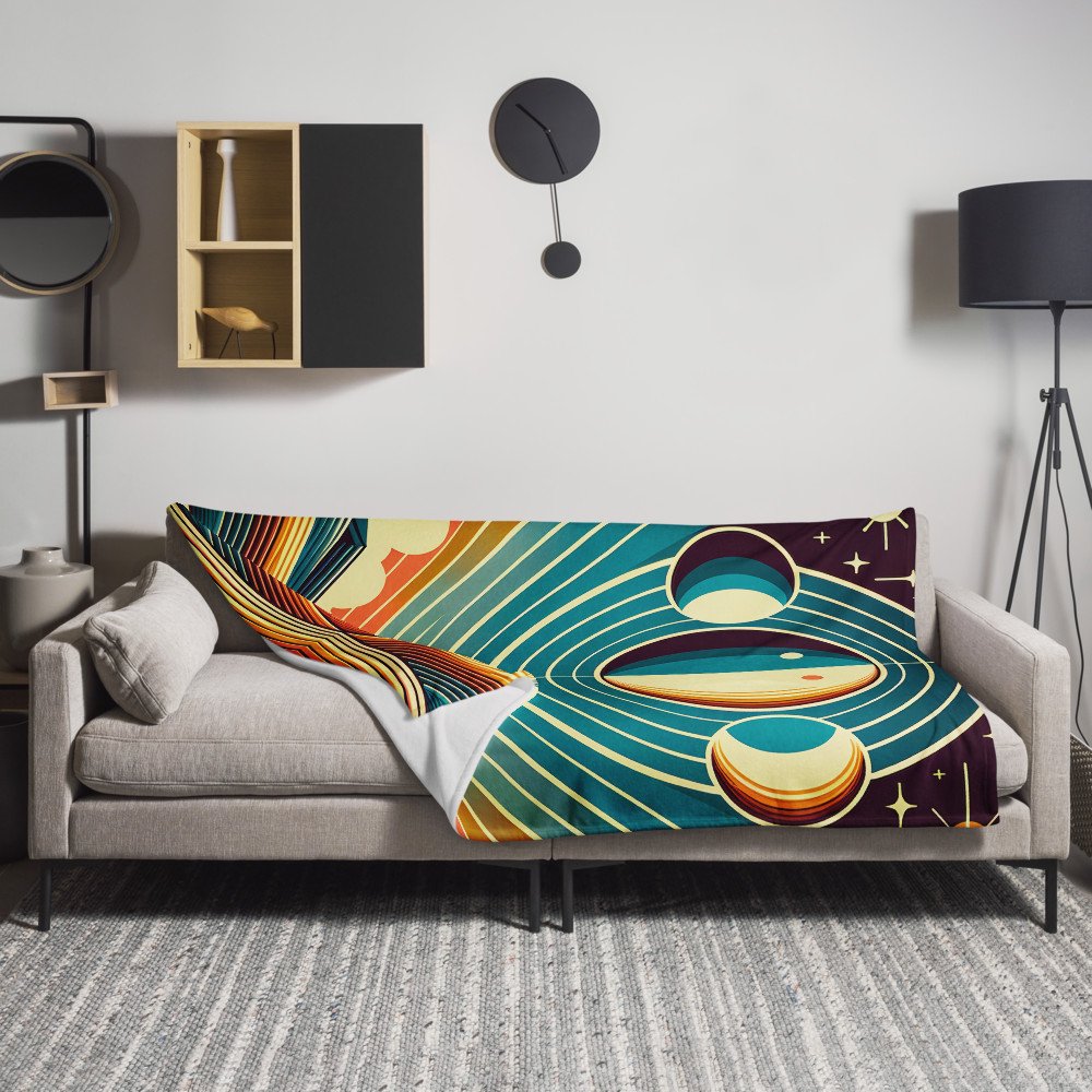 Geometric Moon Phases Over Abstract Horizon — Throw Blanket