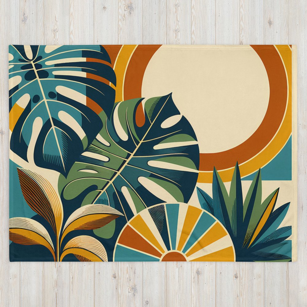 Abstract Botanical Sun and Monstera Leaves