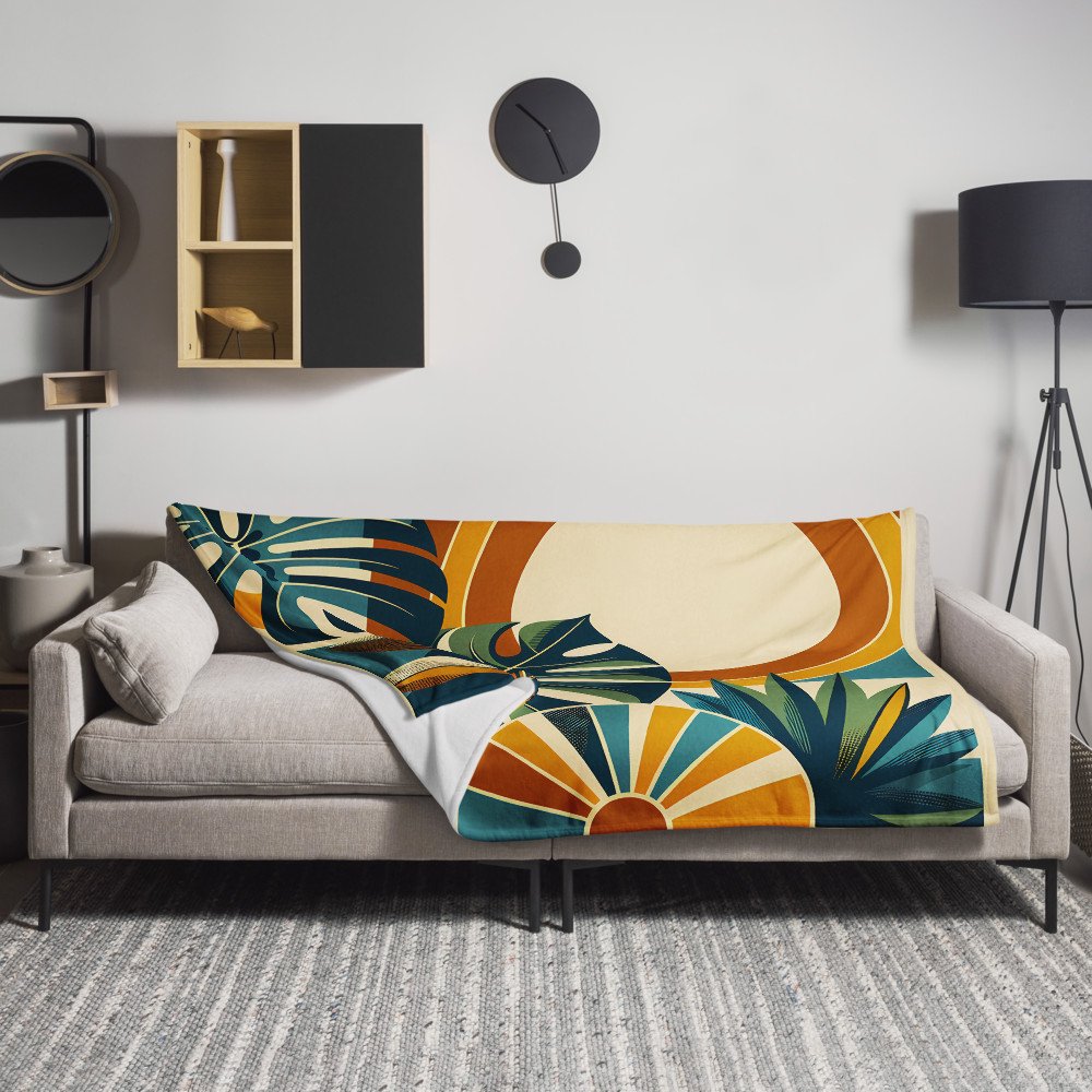 Abstract Botanical Sun and Monstera Leaves