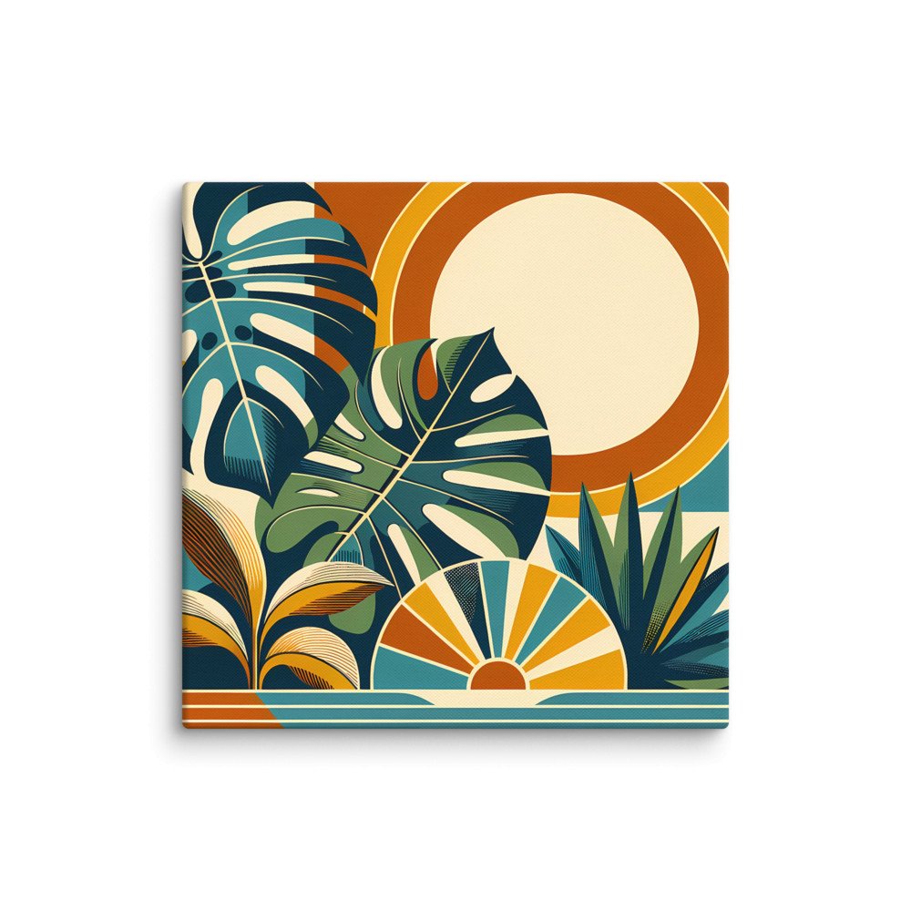Abstract Botanical Sun and Monstera Leaves