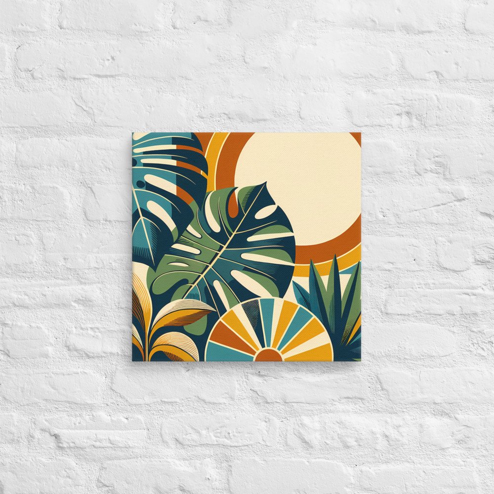 Abstract Botanical Sun and Monstera Leaves