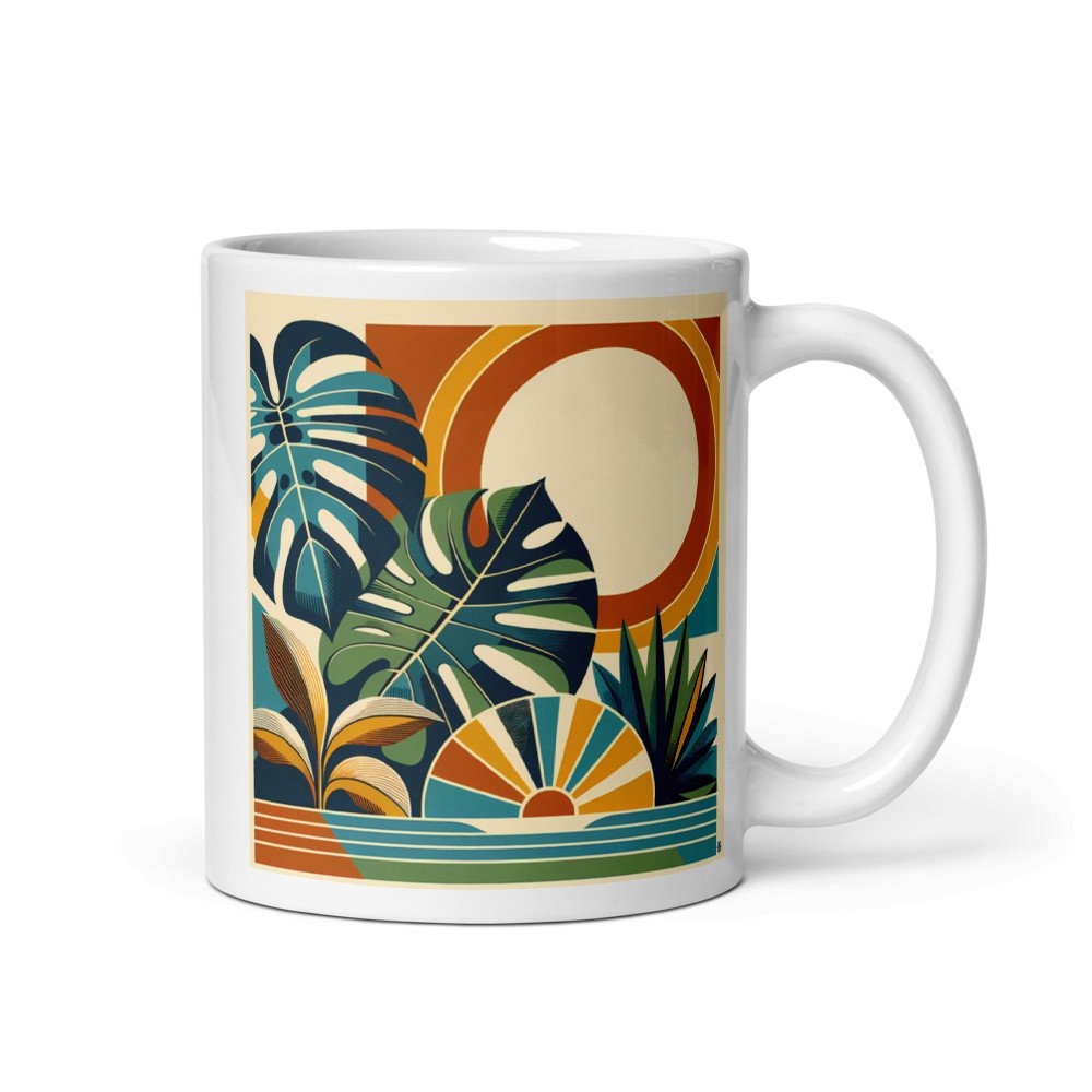 Abstract Botanical Sun and Monstera Leaves