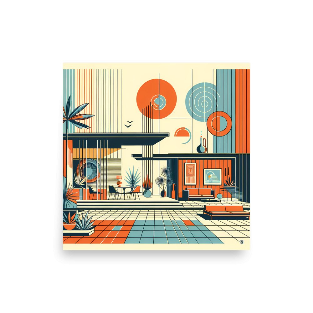 Mid Century Modern Geometric House Illustration
