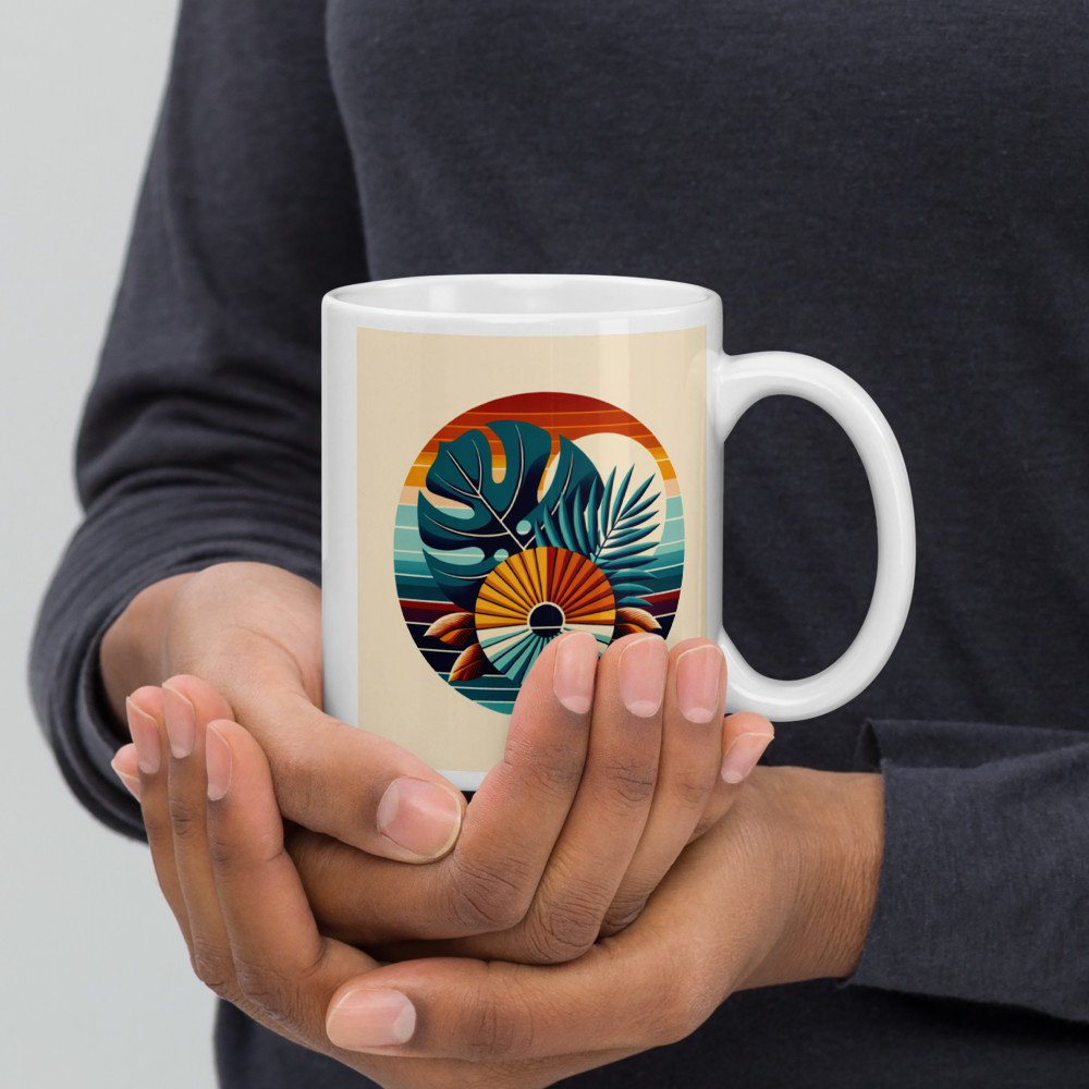 Abstract Tropical Leaves Sunset Circle — Mug