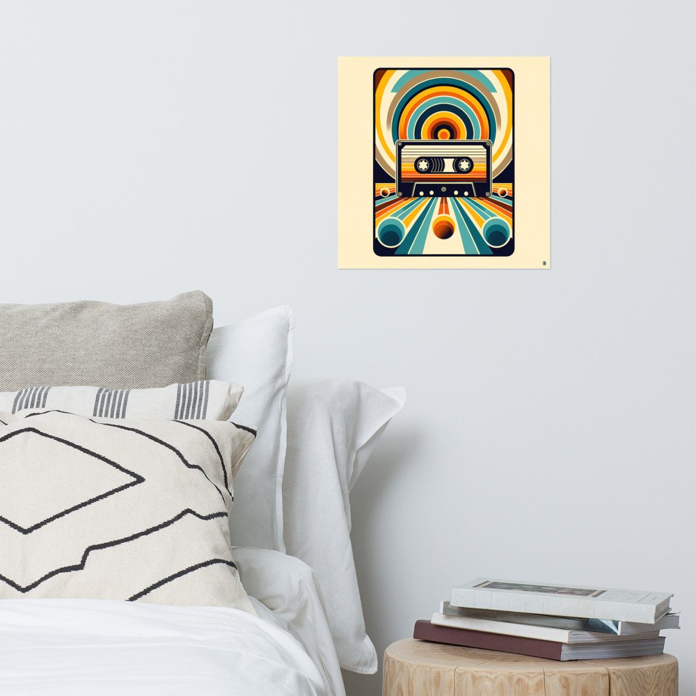 Retro cassette with geometric rainbow lines