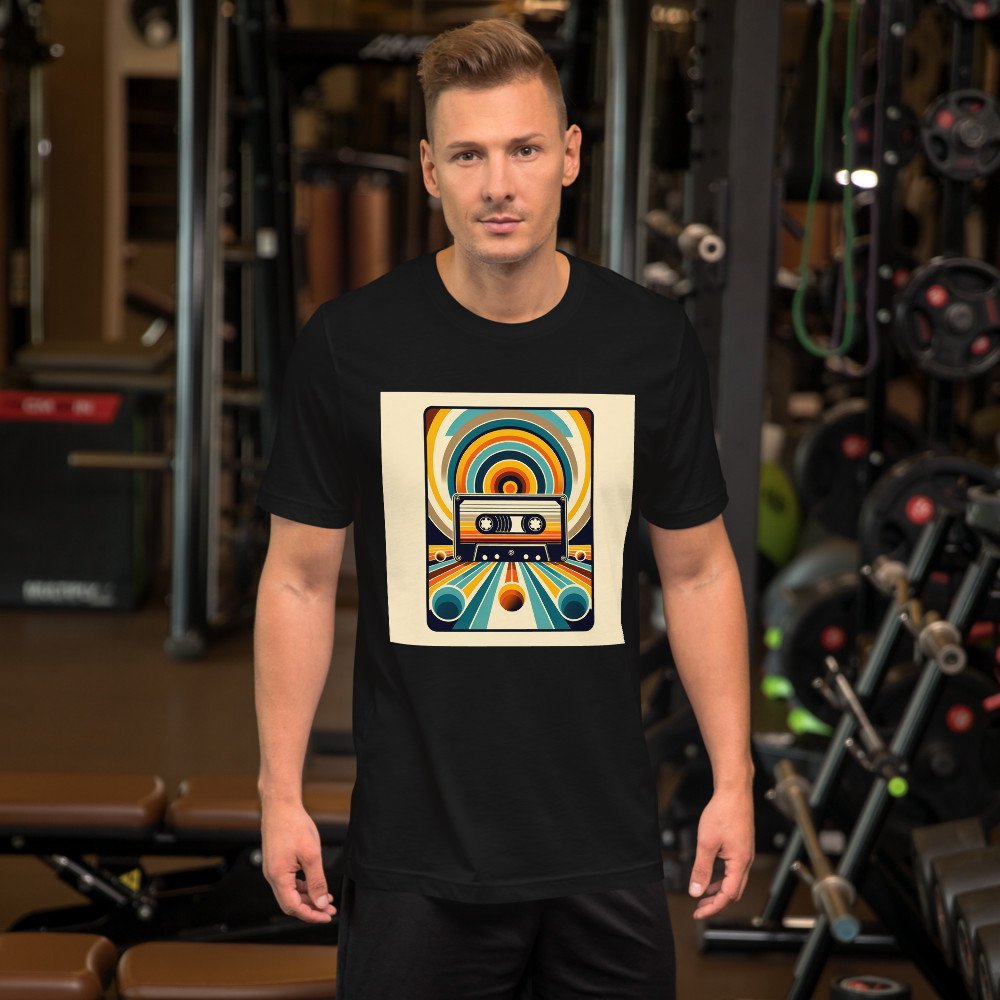 Retro cassette with geometric rainbow lines