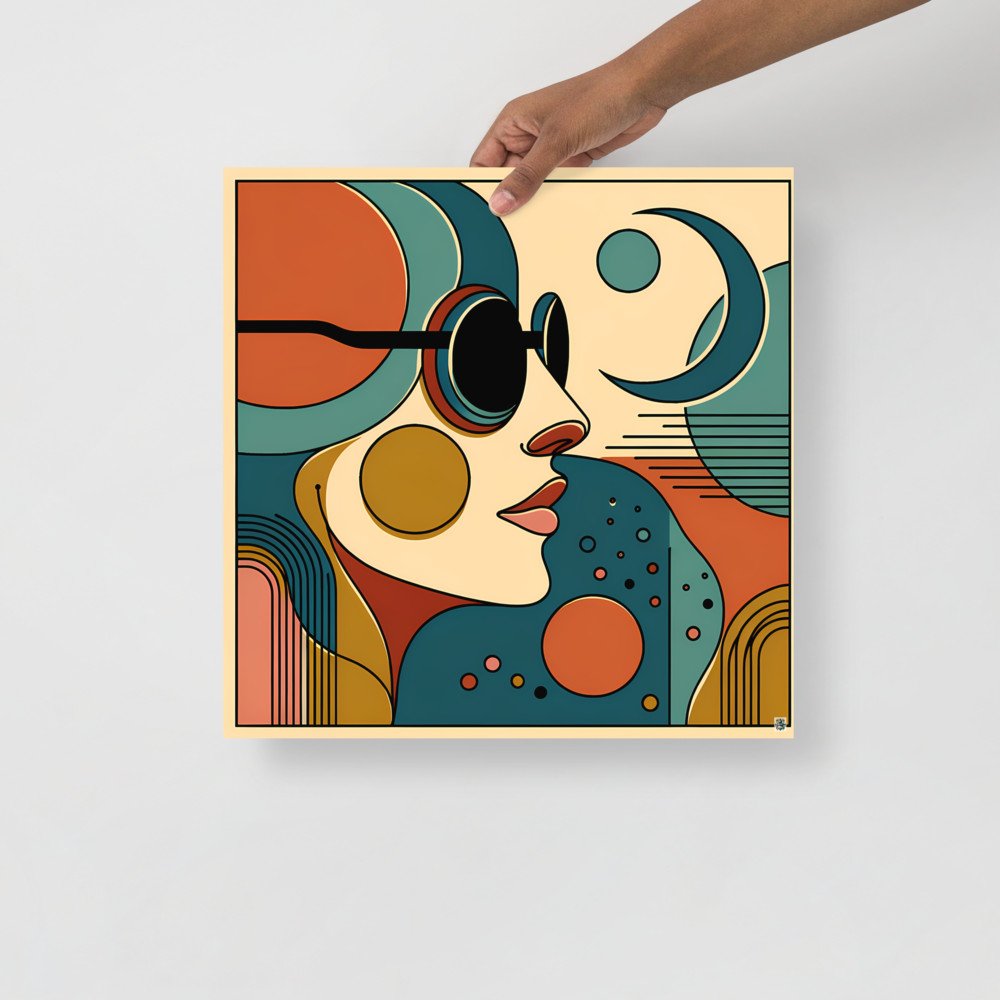 Abstract Line Face with Moon and Geometric Shapes