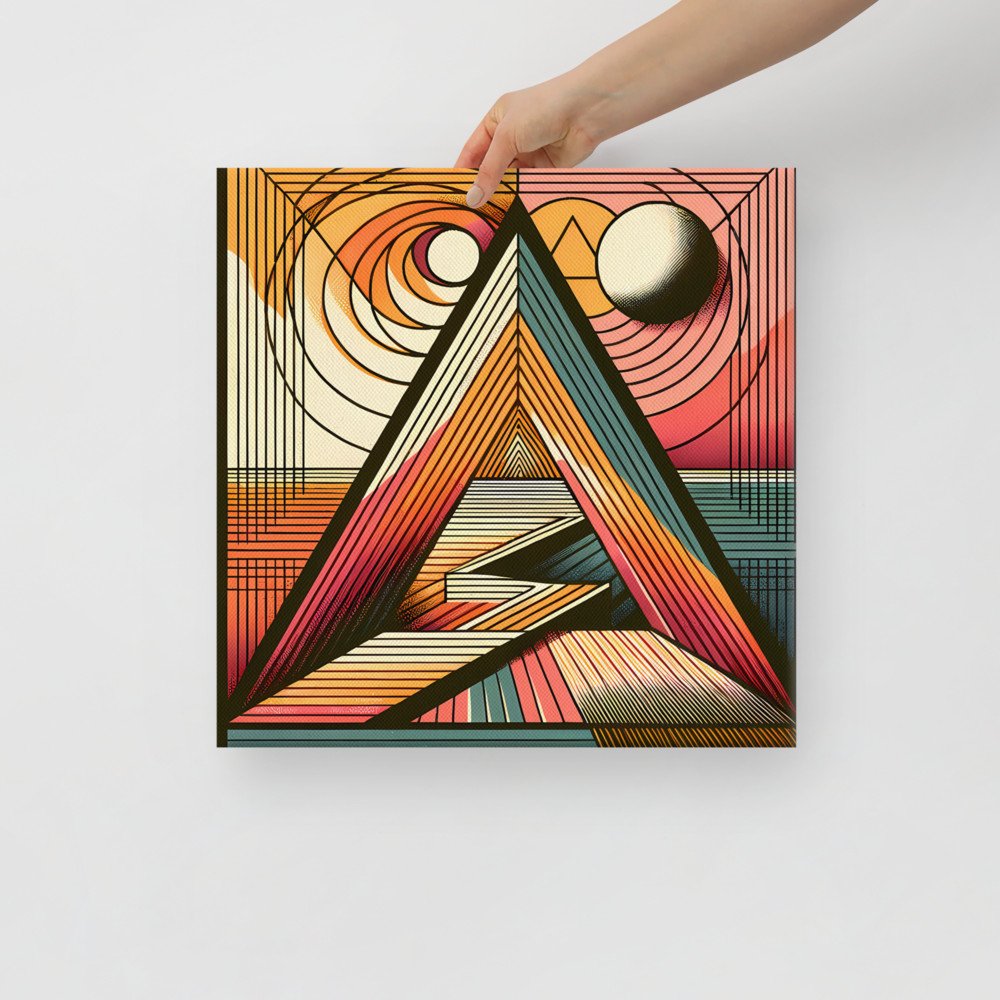 Retro Geometric Triangle Sun and Moon Abstract Art — Canvas Print