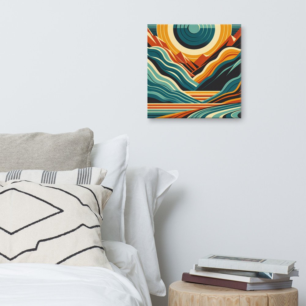 Geometric Sun and Mountains Landscape