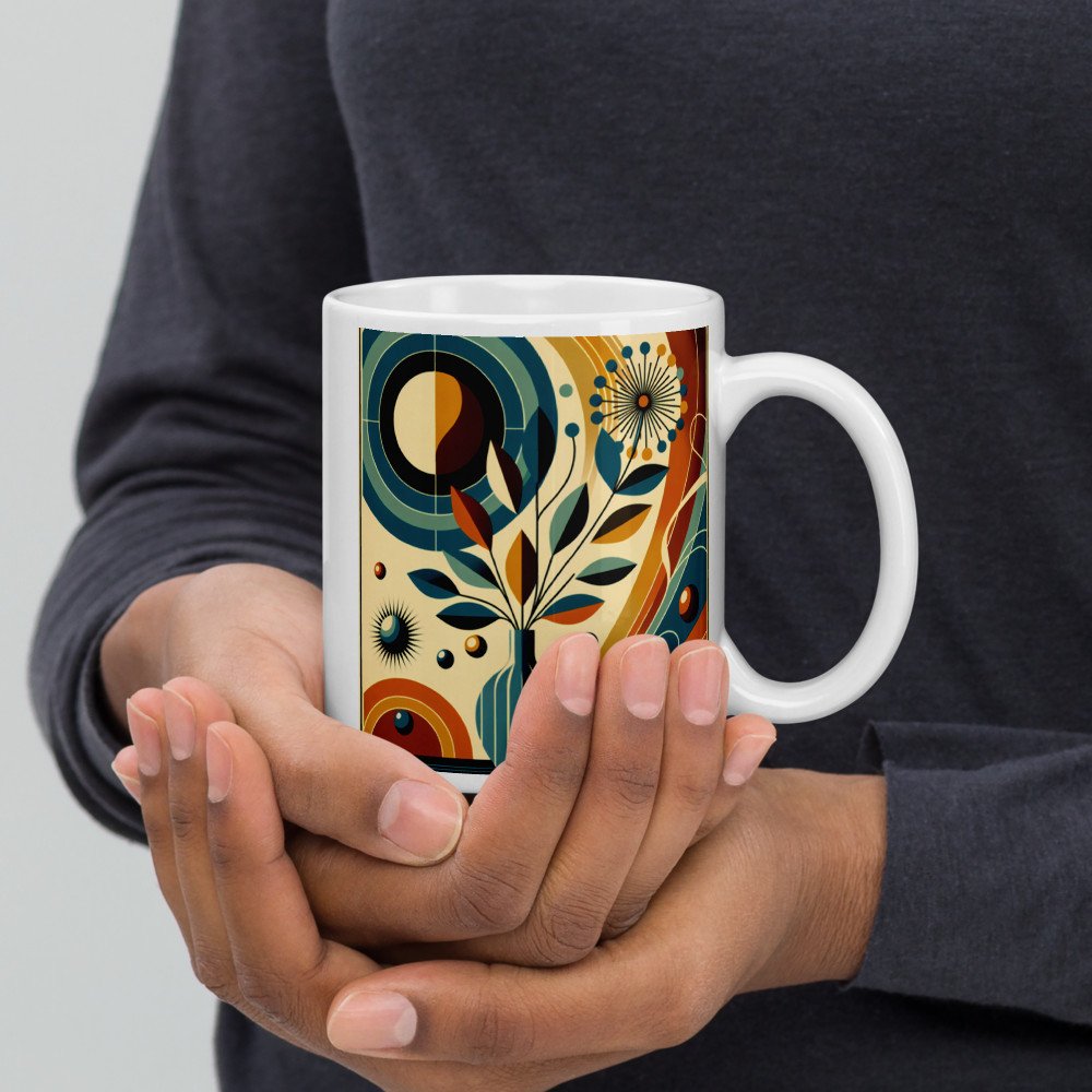 Abstract Botanical Vase with Geometric Flower