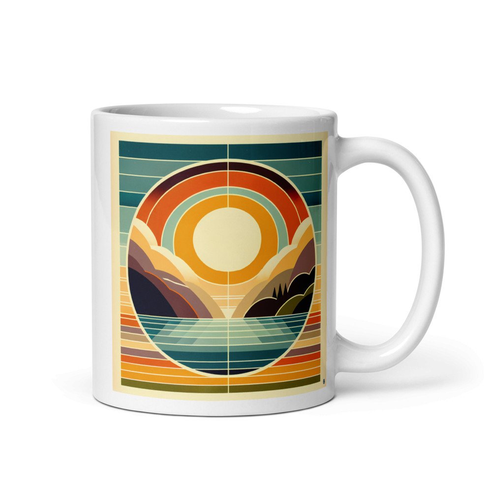 Geometric Sun Over Mountain Lake