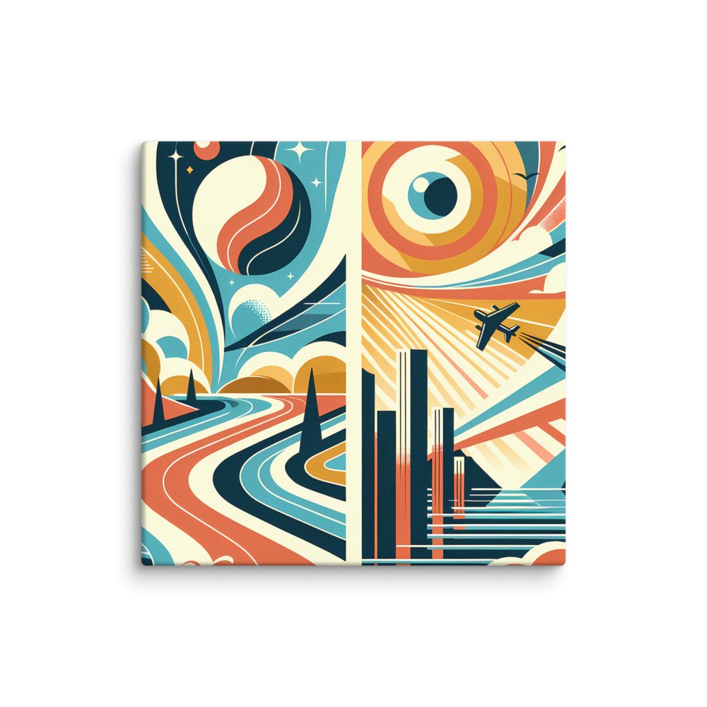 Retro Mid Century Modern Sky and Cityscape Diptych