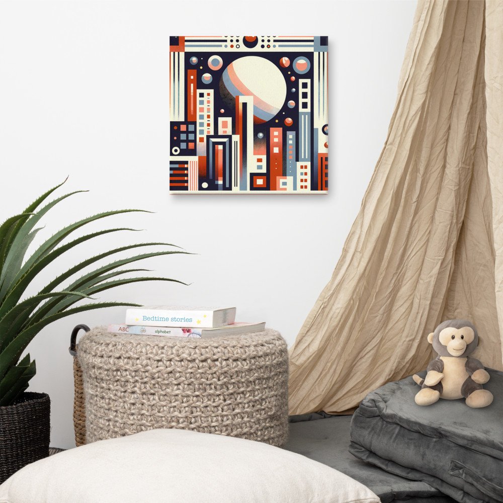 Retro Geometric Space Cityscape with Giant Planet