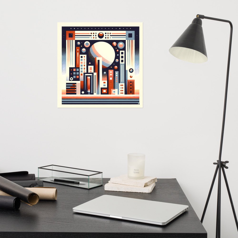 Retro Geometric Space Cityscape with Giant Planet