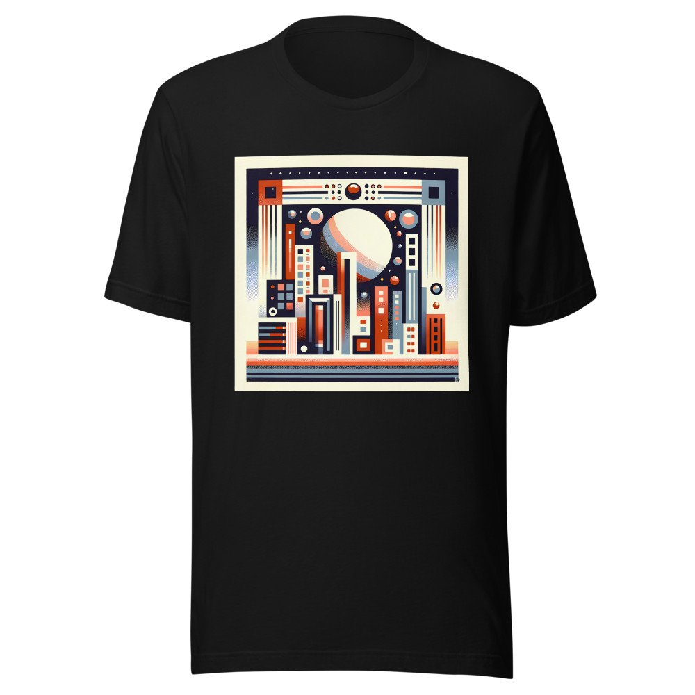 Retro Geometric Space Cityscape with Giant Planet