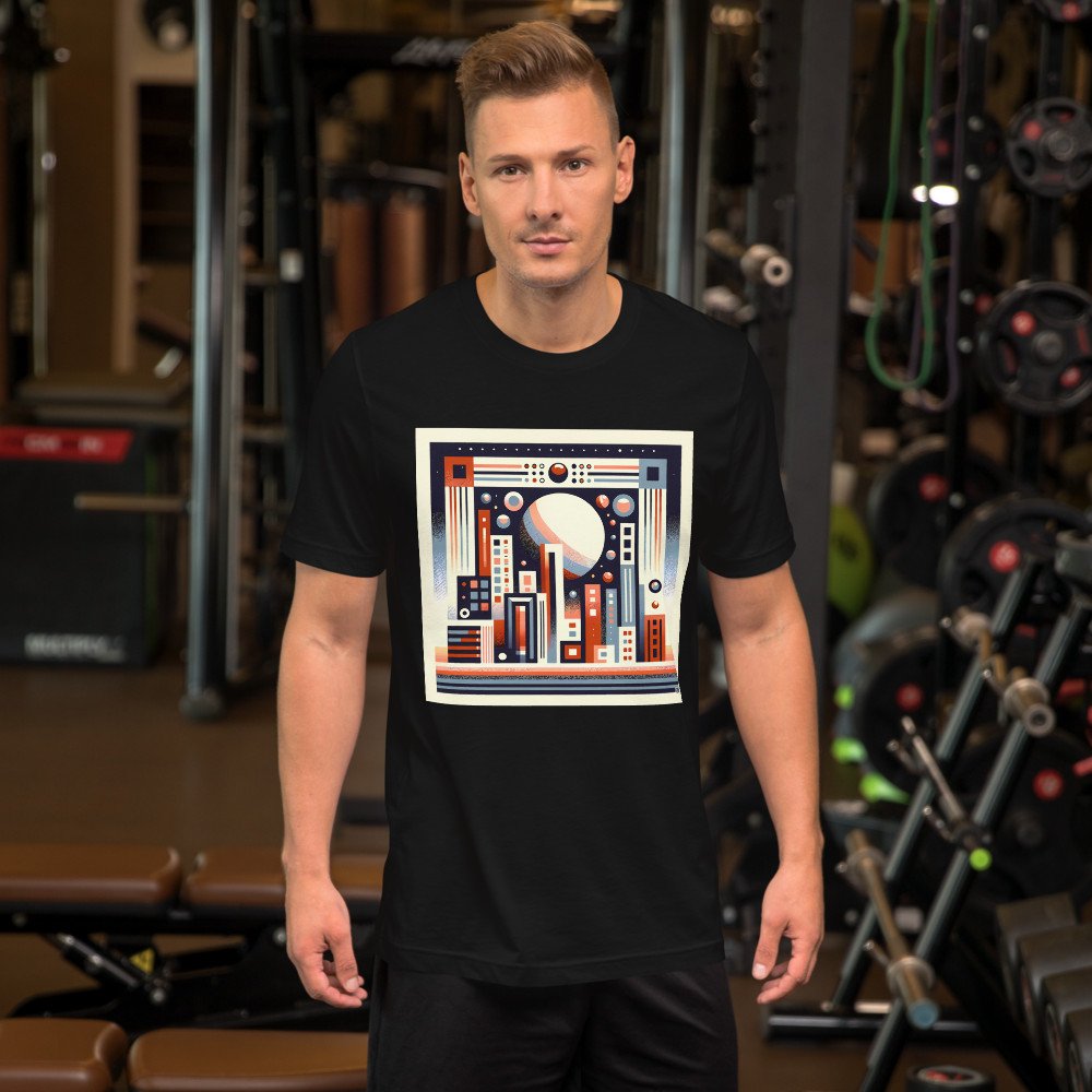 Retro Geometric Space Cityscape with Giant Planet