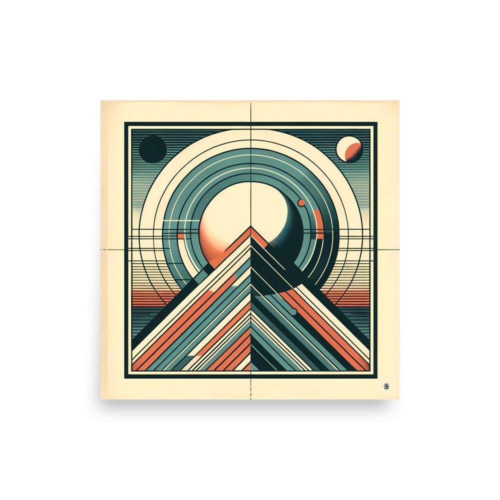 Retro Geometric Mountain with Planets