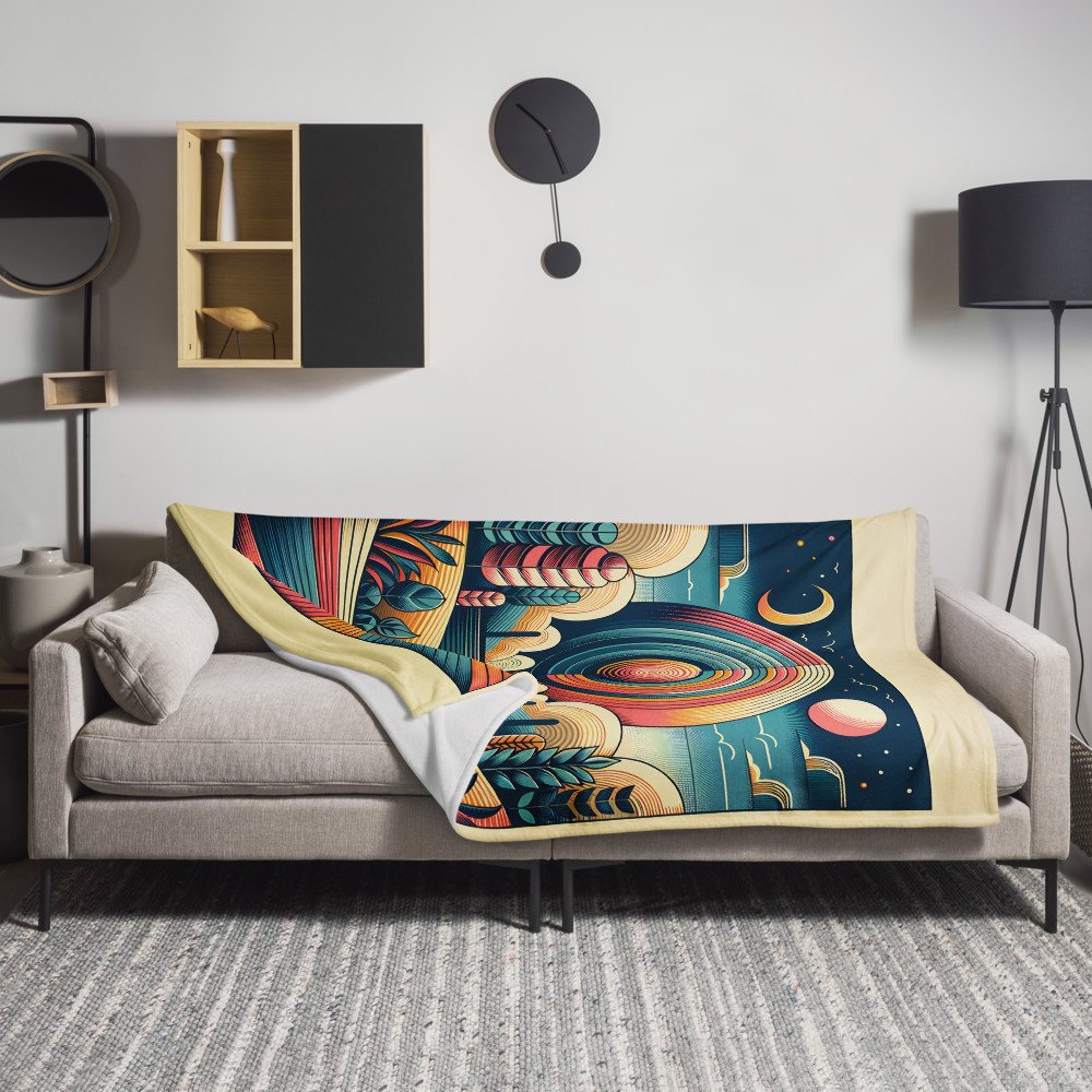 Retro Geometric Sunset Landscape with Spiral Sun