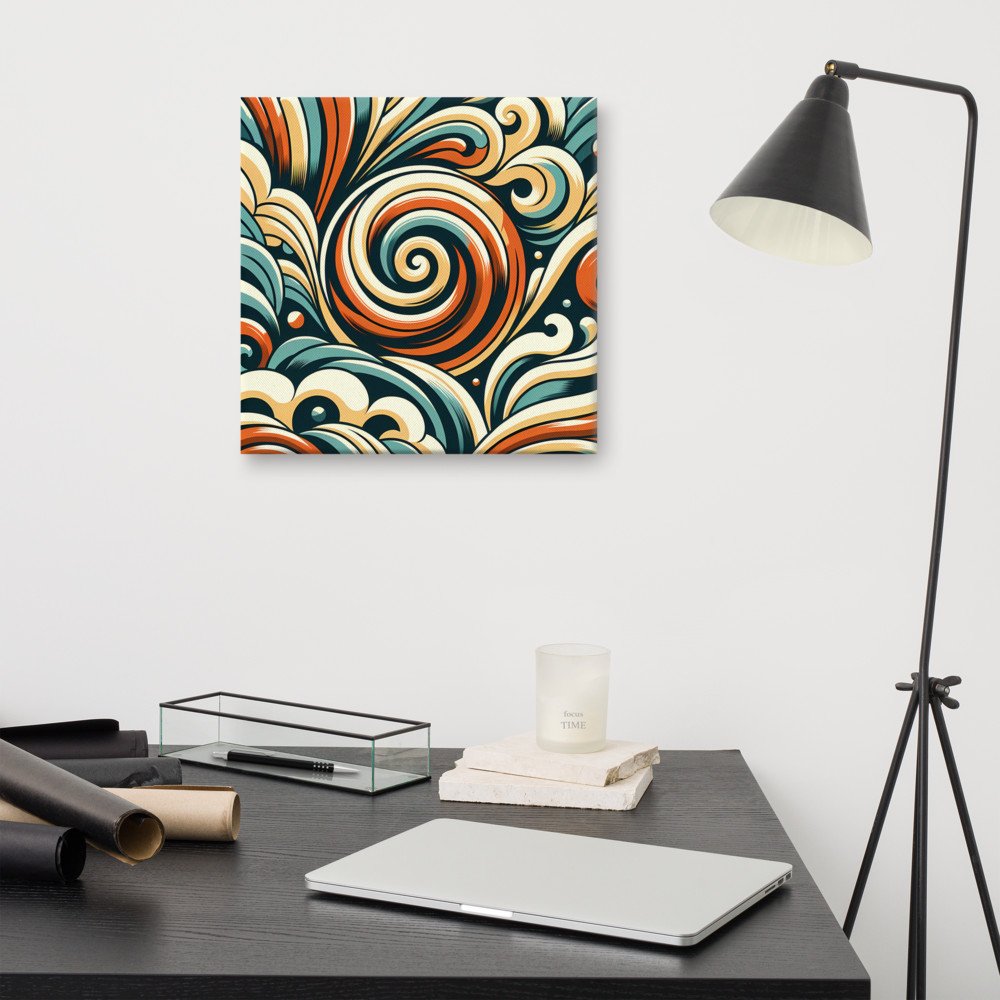 Retro Abstract Swirl Waves in Teal and Burnt Orange