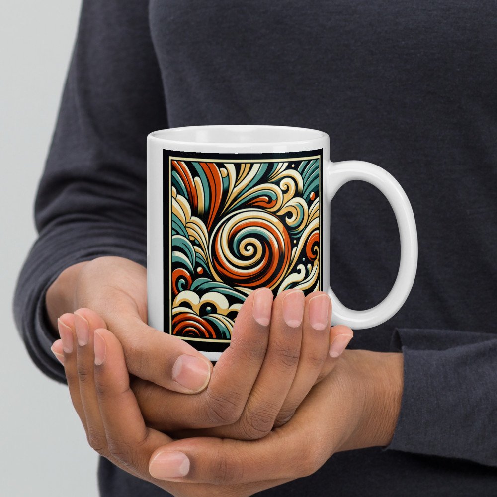 Retro Abstract Swirl Waves in Teal and Burnt Orange