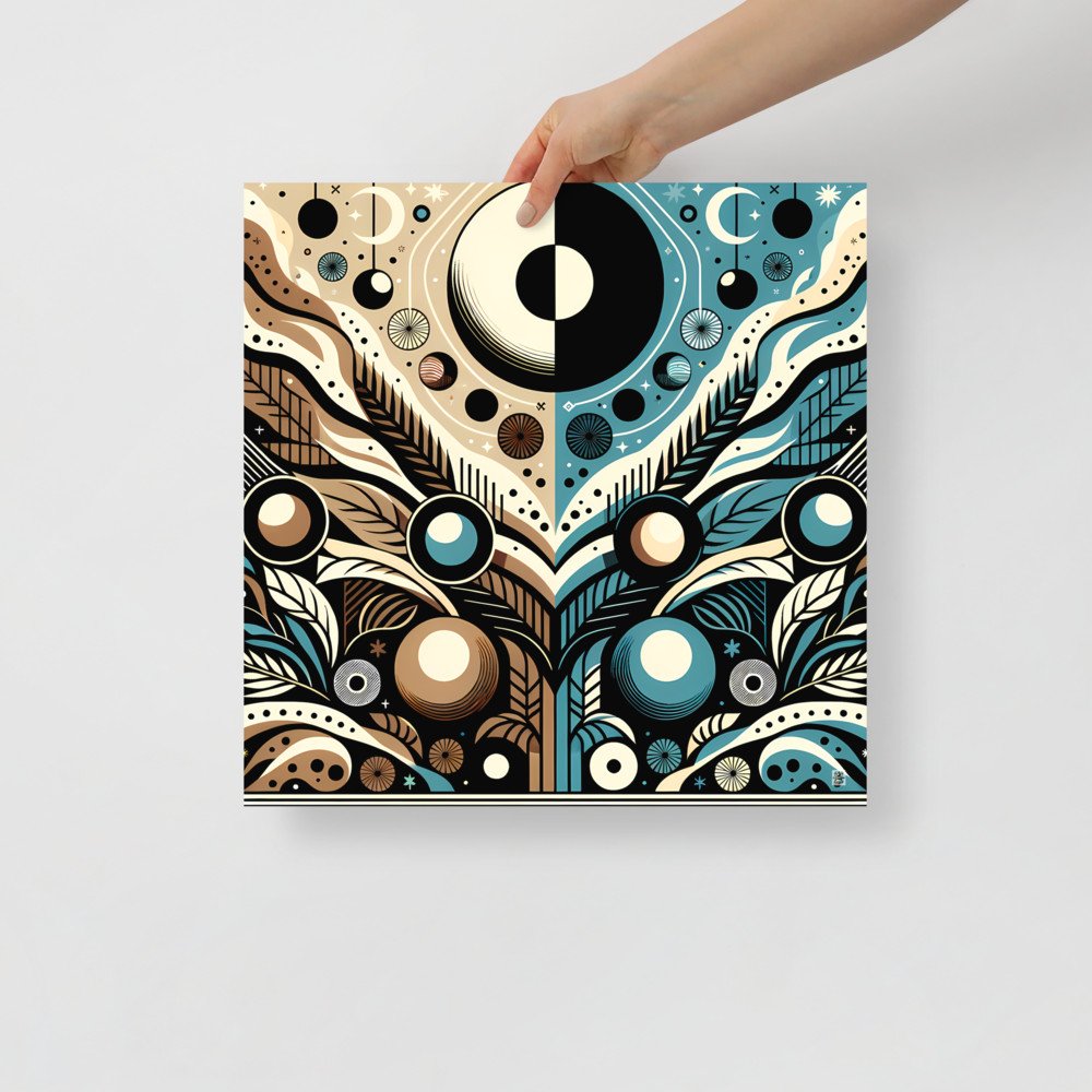 Retro Sun and Moon Geometric Botanical Abstract