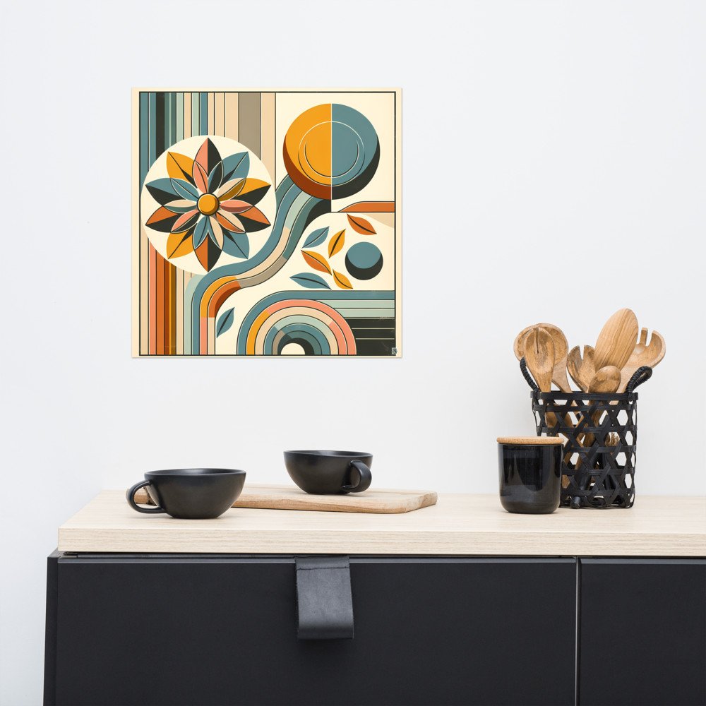 Geometric Botanical Flower with Retro Arches