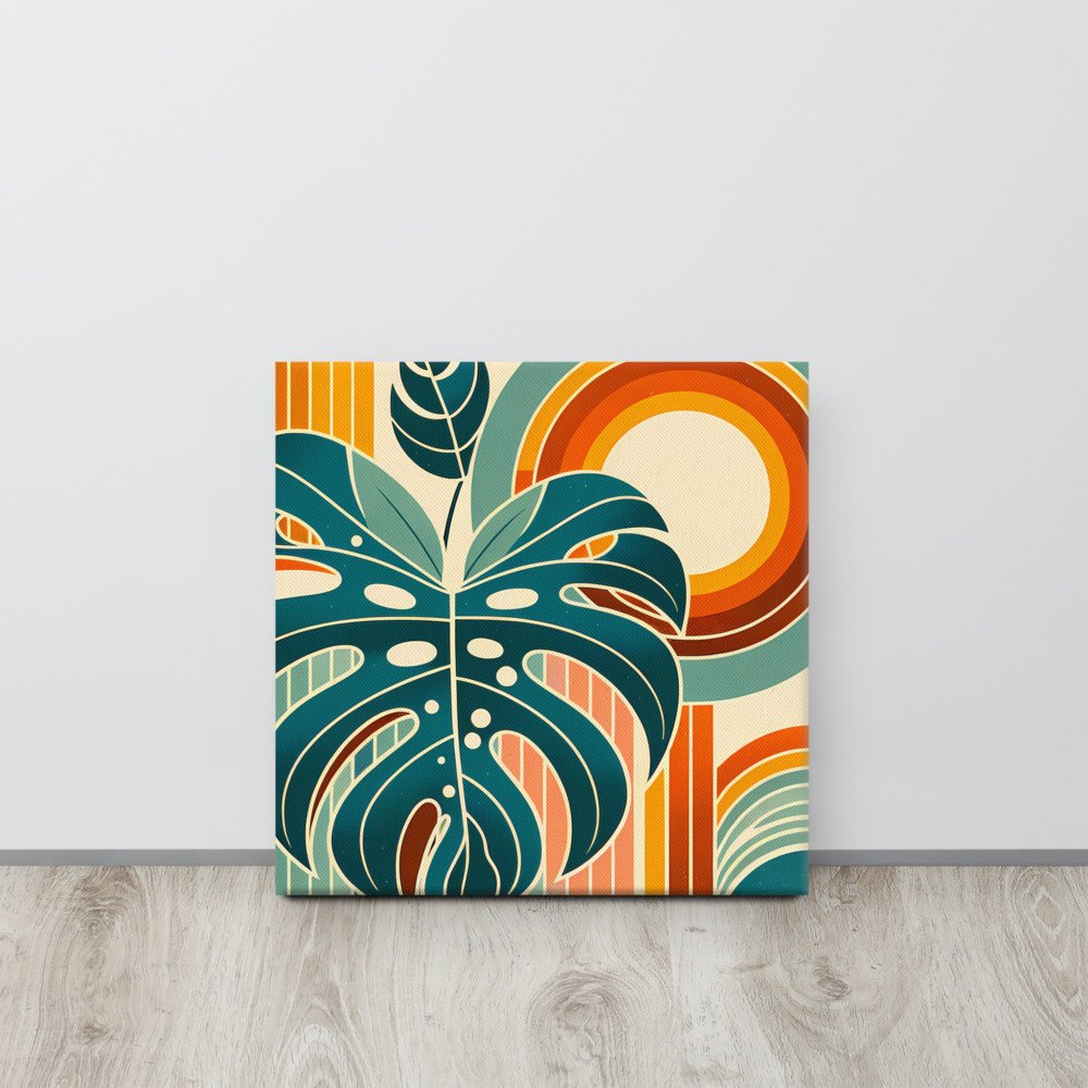 Geometric Monstera with Retro Sun Arches