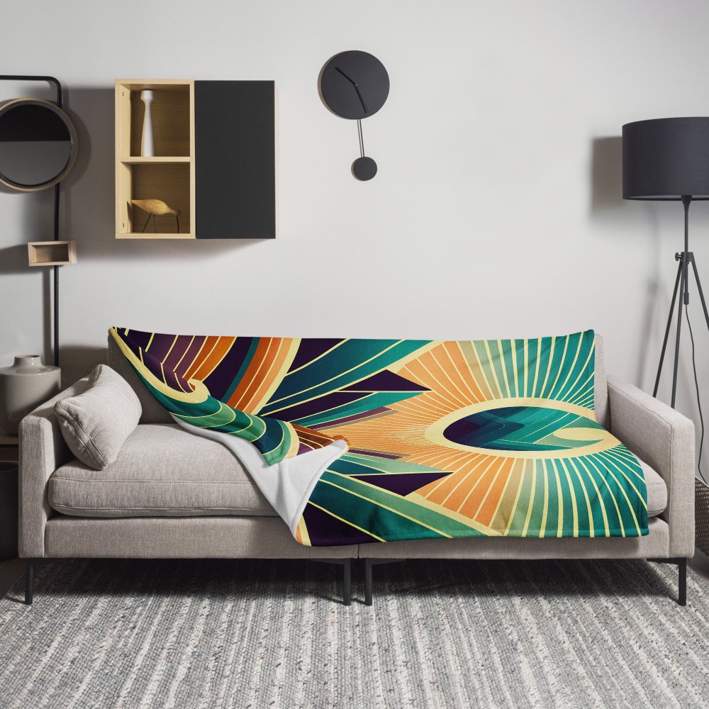 Geometric Mountain Valley with Radiant Sun