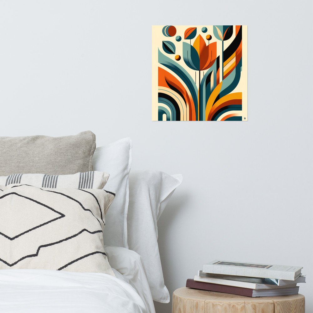 Geometric Botanical Flower in Teal and Orange