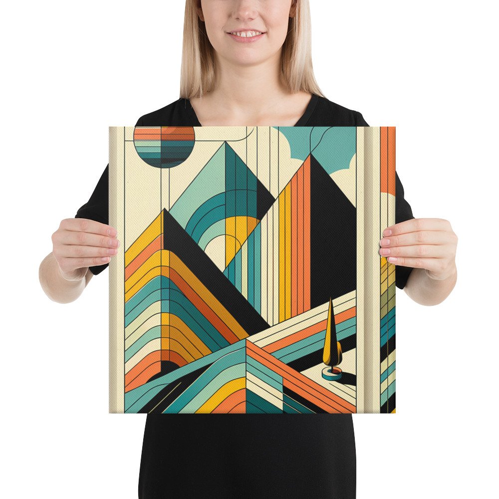 Mid Century Modern Geometric Mountain Sunset