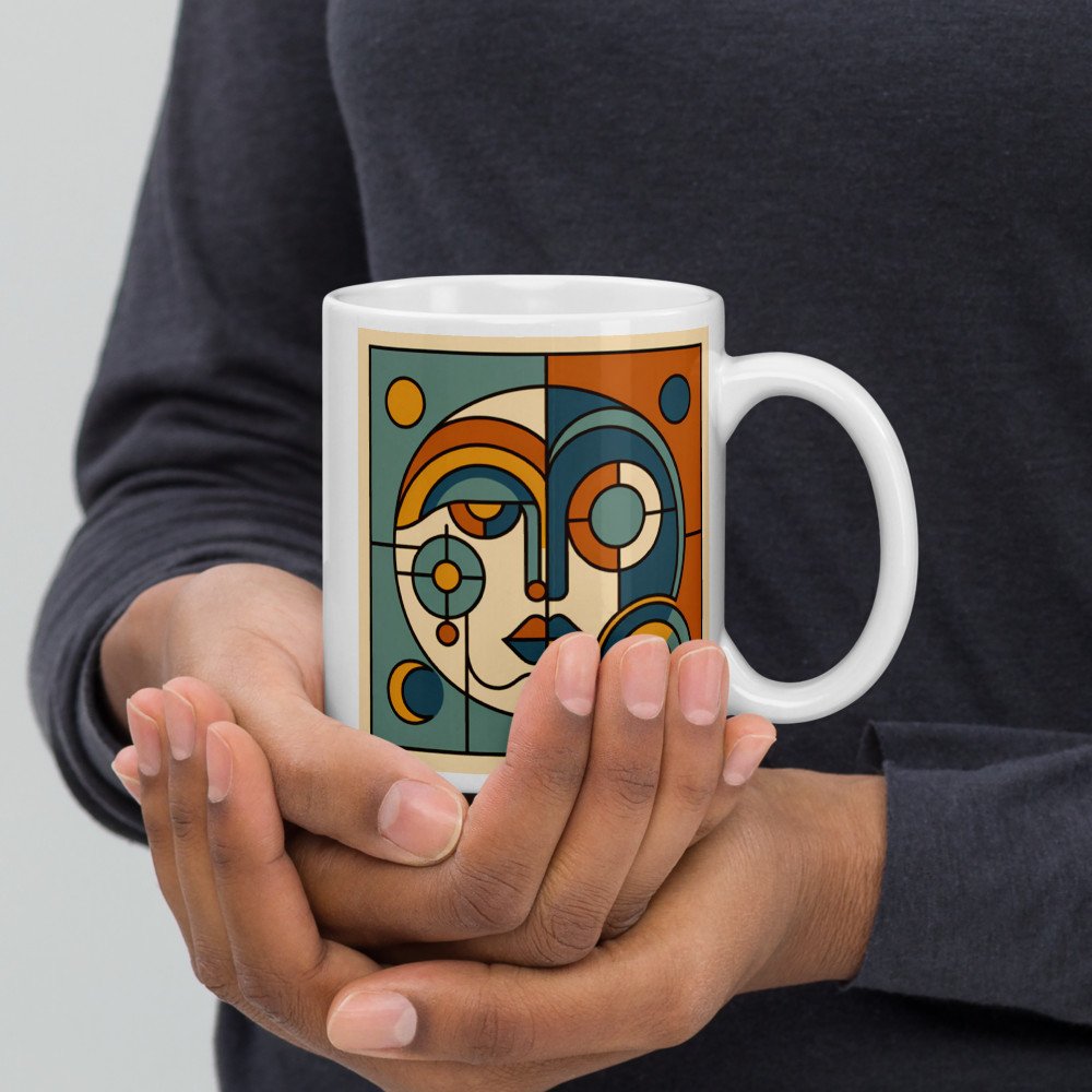 Geometric Abstract Face in Teal and Orange