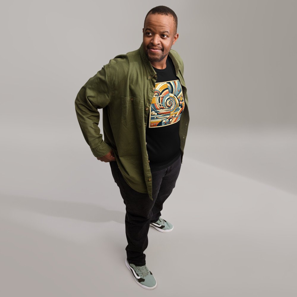 Retro Geometric Spiral Abstract in Teal and Ochre