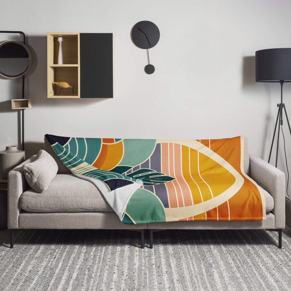Geometric Monstera Sunset — Throw Blanket