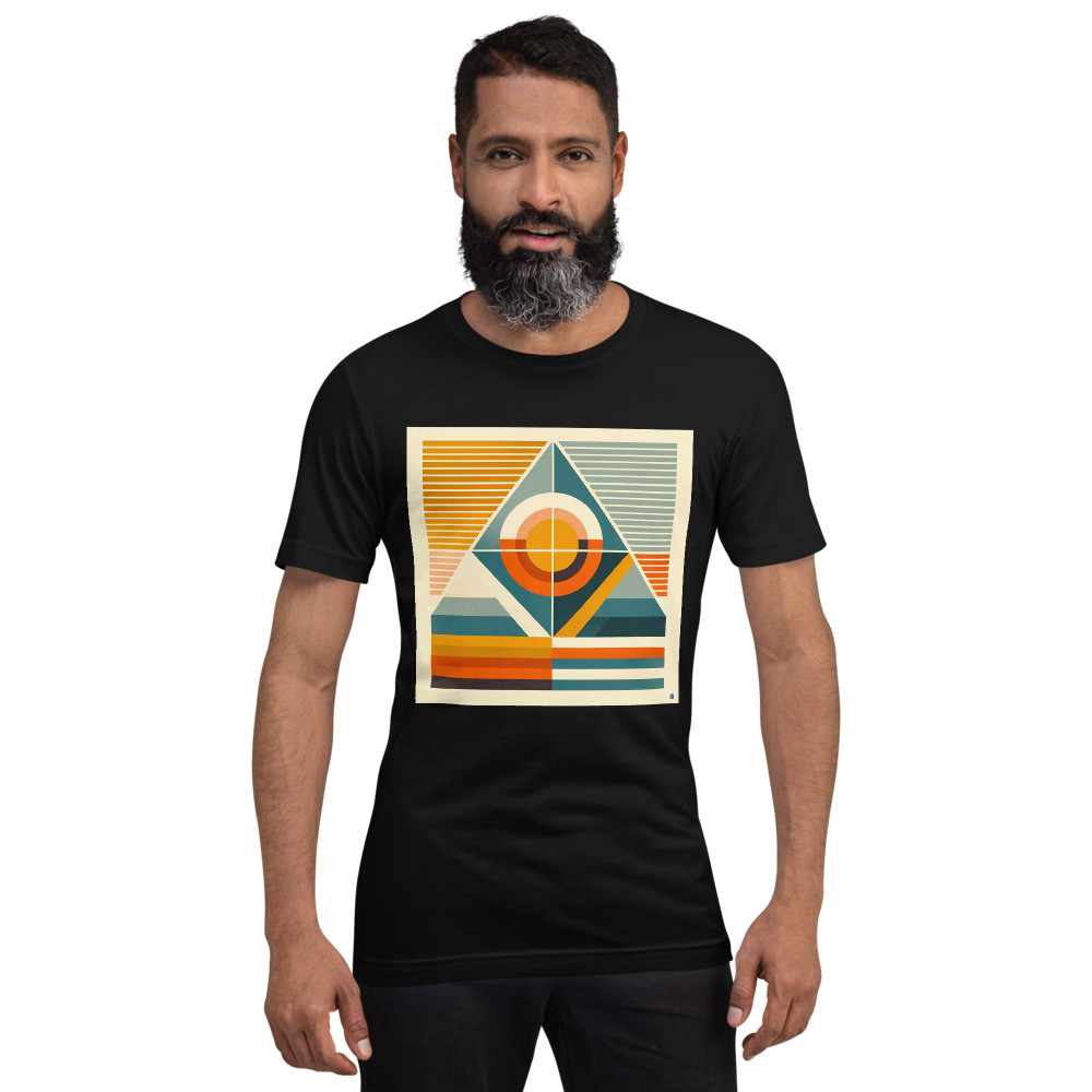 Retro Geometric Sun and Triangle Composition — T-Shirt